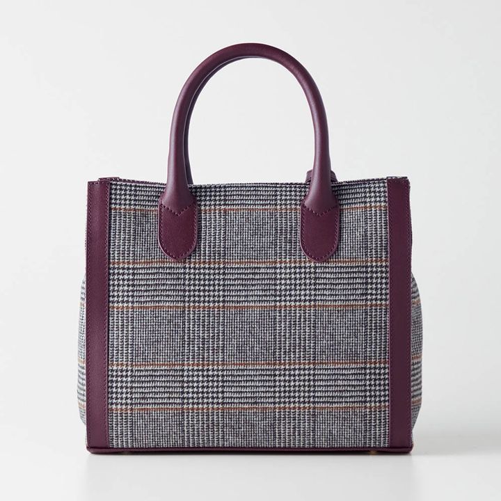 革付属ツイードチェックのミニバッグ チャーム取り外し