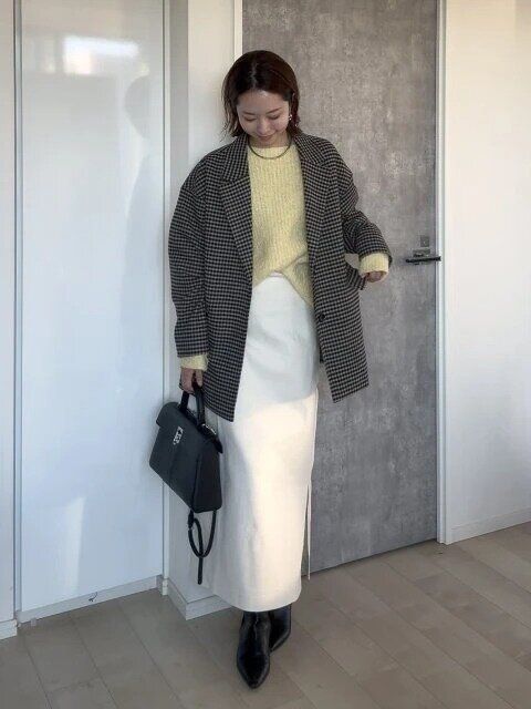 2025冬gu大人女性おすすめコージーメルトンチェックハーフコートお手本コーデ
