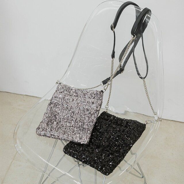 2025しまむら冬高見え黒レディーススパンコールミニショルダー