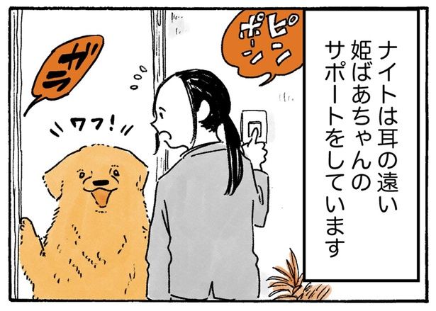 ナイトは耳の遠い姫ばあちゃんのサポートをしています （C）佐倉イサミ／KADOKAWA