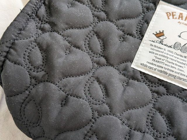 スヌーピーの顔柄キルティング生地のアップ