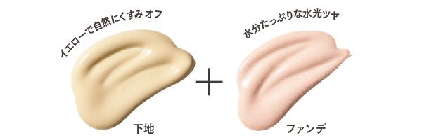下地：イエローで自然にくすみオフ ファンデ：水分たっぷりな水光ツヤ