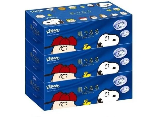 「クリネックス ティシュー ローション 肌うるる 3箱パック スヌーピー」408枚(204組)×3箱パック