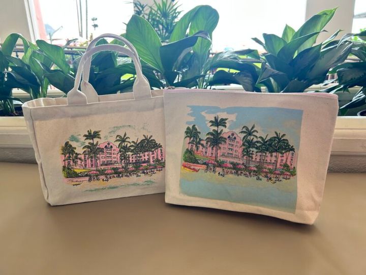 ピンクパレスのイラストがのったバッグ