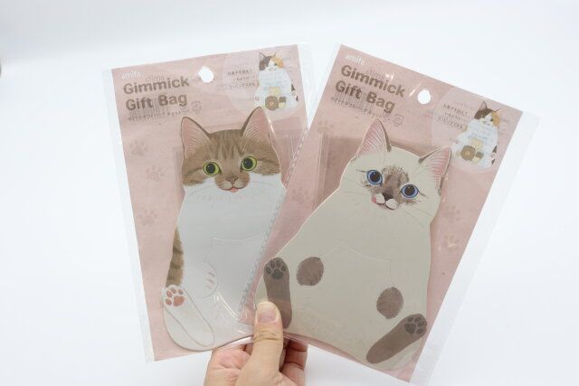 セリアのギミックギフトバッグ 5P キャット シール付き2種