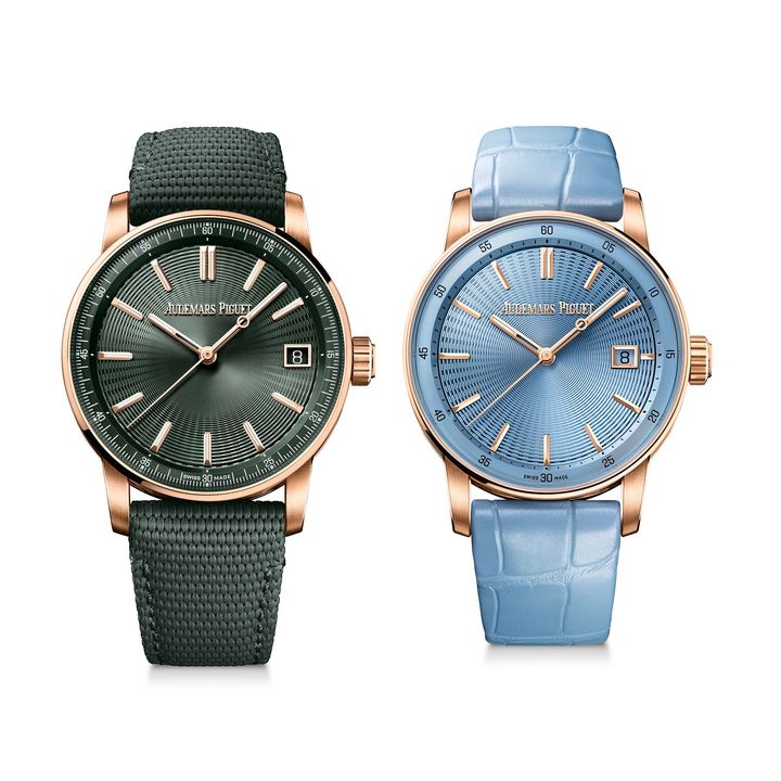 〈左〉「CODE 11.59 バイ オーデマ ピゲ オートマティック」（PG、ケース径41mm、自動巻き）￥5,115,000 〈右〉「CODE 11.59 バイ オーデマ ピゲ オートマティック」（PG、ケース径38mm、自動巻き）￥4,950,000／AUDEMARS PIGUET