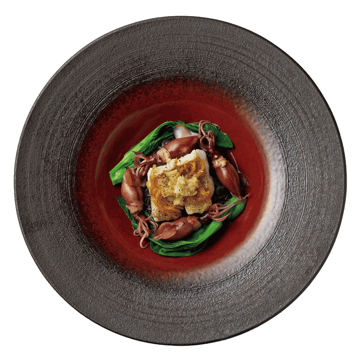 アオハタ蒸し 自家製発酵ソース ホタルイカ添え