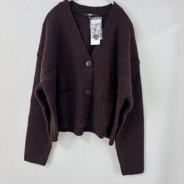 ユニクロスフレヤーンショートカーディガン ダークブラウン