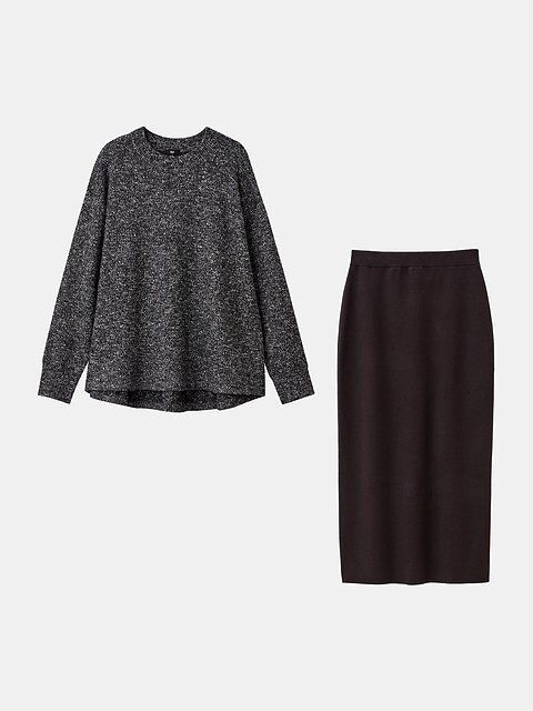 PLSTのミックスヤーンペプラムニットセットアップ