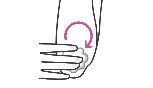 ひじで円をくるくる描くように、キメに保湿剤を塗り込む イラスト／西村オコ