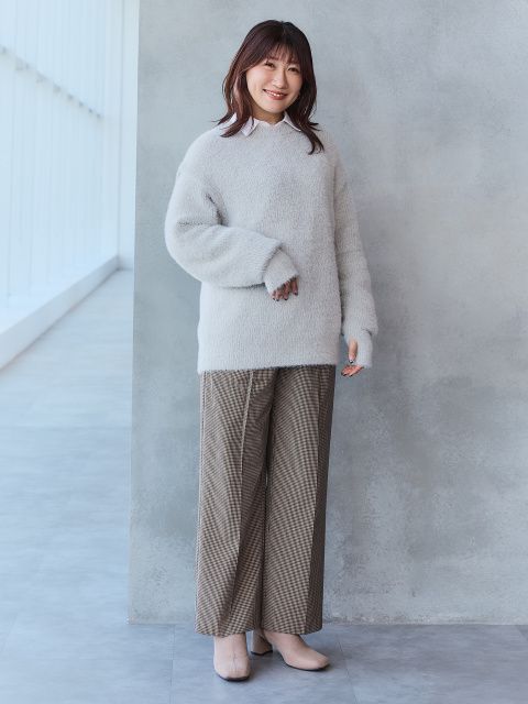 【GU】ほっそり＆上品！ タックワイドチェックパンツ