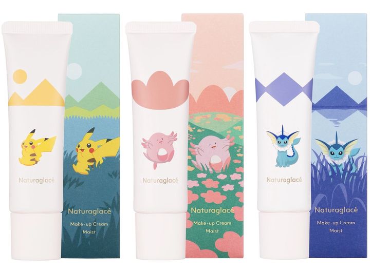 〈左から〉メイクアップ クリーム モイストP ナチュラルベージュ、ラベンダーピンク、ウォータリーブルー 各30g 各￥3,850（すべて2026年2月4日より公式オンラインショップ・コスメキッチン・ビープル・ポケモンセンター取扱店舗先行、2月11日よりロフト取扱店、2月18日より全国限定発売） ©Pokémon. ©Nintendo/Creatures Inc./GAME FREAK inc.