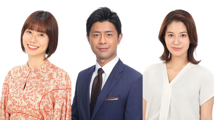 『Live News イット！』に出演する（左から）フジテレビアナウンサー・山﨑夕貴、榎並大二郎、遠藤玲子 （C）フジテレビ width=