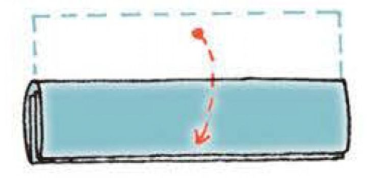 ②中央で半分に折る。4つ折りの完成。