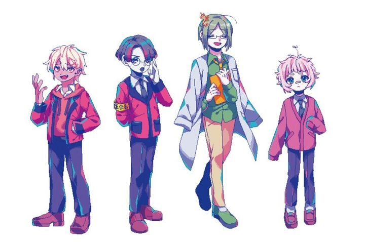 左から、意味不明な並びの単語で喋る同級生・佐伯祐介、謎の言語を操る生徒会長・アオルタ、文章は成立しているが文脈が崩壊している保健医・荒川修司、どんな言葉を投げかけても罵倒で返してくる後輩・田村マシュマロ。“かみ合わなさ”は四者四様だ。ちなみに、アオルタの謎言語はテキストログ機能を使えば日本語で読める。