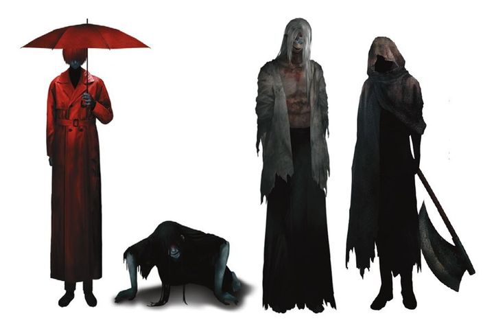 なぜか主人公に強く執着する「赤い傘の男」、四つん這いで主人公に付いてくる「這いばい男」、物腰柔らかな「銀髪の男」と彼のもとで過ごす天真爛漫な「生首」、静かに主人公を導く「フードの男」、好戦的な「長鉈男」、暗闇に現れる「隙間の男」…。ほかにも、魅力的なキャラクターが多数登場。最初は怖くても、徐々に好きになるはず。