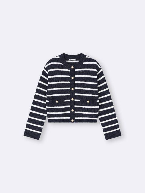 2025gu大人女性おすすめツイーディーニットボーダーカーディガン