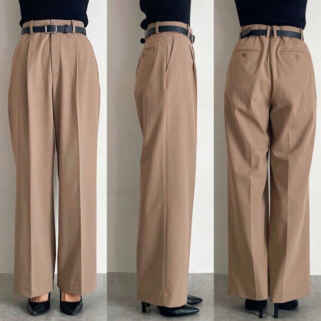 ユニクロタックワイドパンツBEIGE Mサイズの丈感