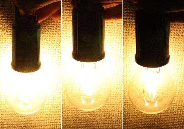 ワッツの充電式エジソン型 LEDフック付きライト 丸型は3段階で調光可能