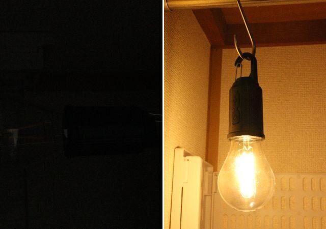 ワッツの充電式エジソン型 LEDフック付きライト 丸型は最大180ルーメンで明るい