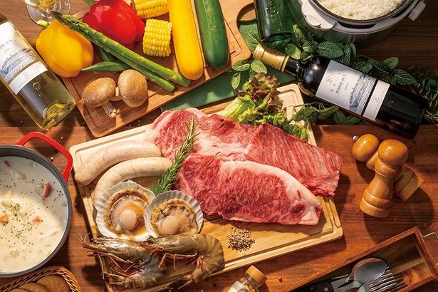 富士山黒牛のステーキをメインにしたBBQ ※画像はイメージ