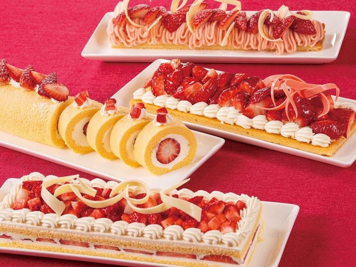 いちごショートケーキ、ロールケーキ、タルト、モンブランタルト