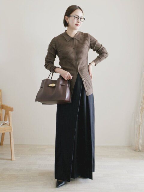 2025冬大人女性おすすめポロニットメリハリコーデ