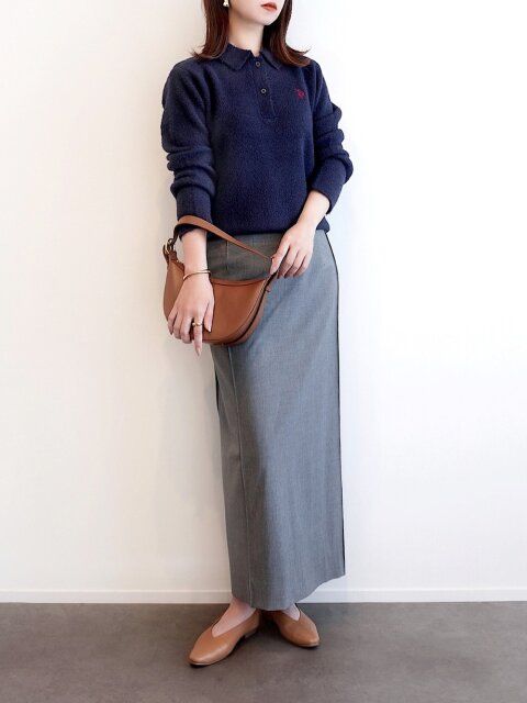 2025冬大人女性おすすめポロニット上品きれいめコーデ