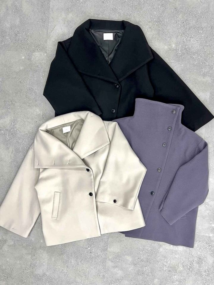 画像: 【LADIES】ウーリーテック2WAYミドルコート（ブラック/オフホワイト/パープル）各¥16,500（すべてハレ） 出典：ハレ