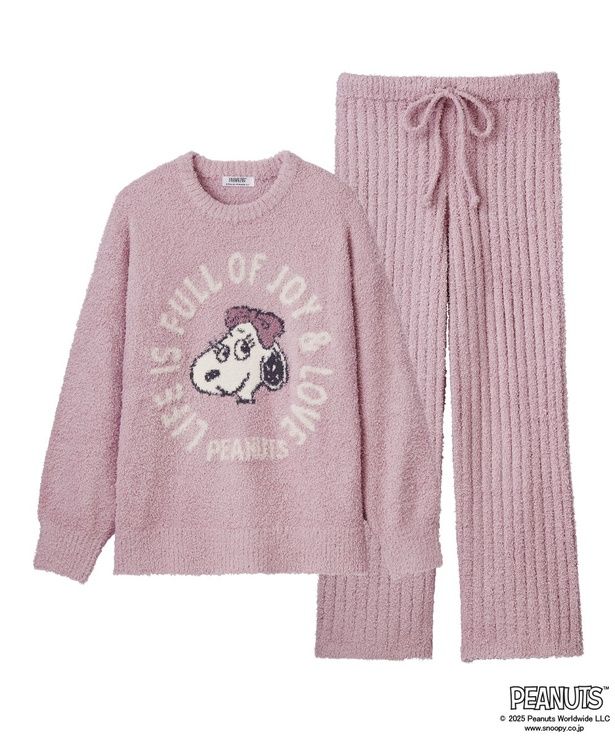 「PEANUTS スヌーピー フェイス ニット 長袖 上下セット(ダスティピンク)」(8580円)