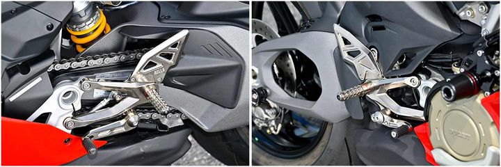 アルミ削り出しのライディングステップキットは、先代よりも10mm内側へ追い込まれたノーマルの変更に準じて、外側に張り出すことがないよう設計。ダブルボールベアリングが、極めてスムーズなペダルの作動をもたらす