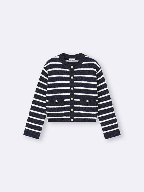 GUのツイーディーニットボーダーカーディガン