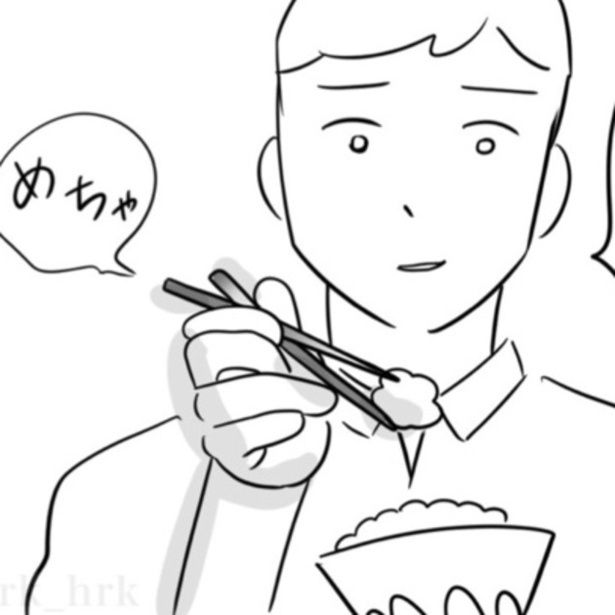 マナー違反を指摘してきた男性だが、その箸の持ち方は…!? 画像提供：ゐ(@irk_hrk)