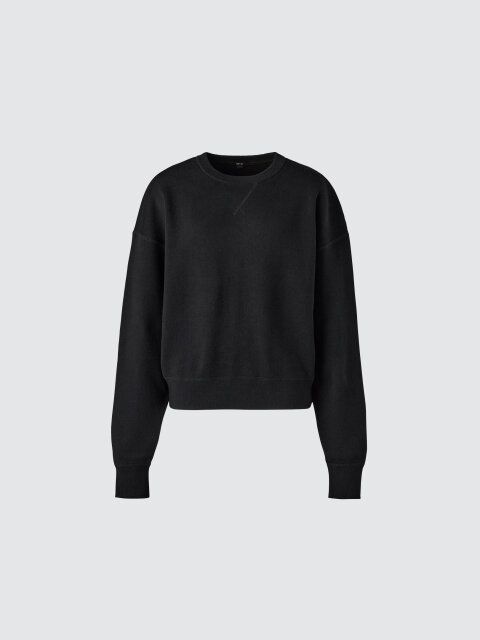 2025冬大人女性おすすめ黒スムースコットンクルーネックセーター