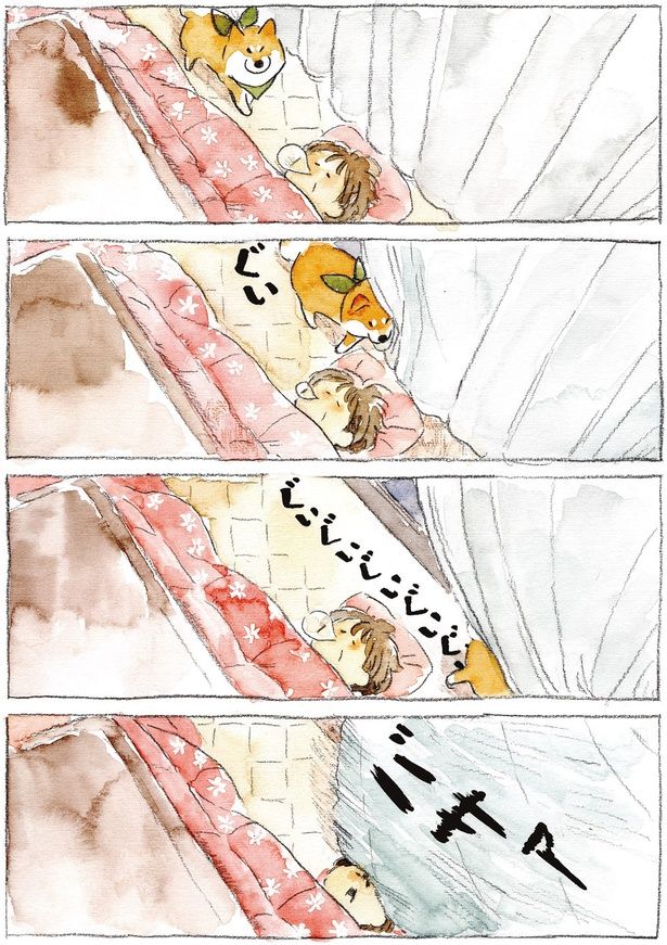 飼い主を起こさないように横切るけど… （C）犬山スケッチ／KADOKAWA