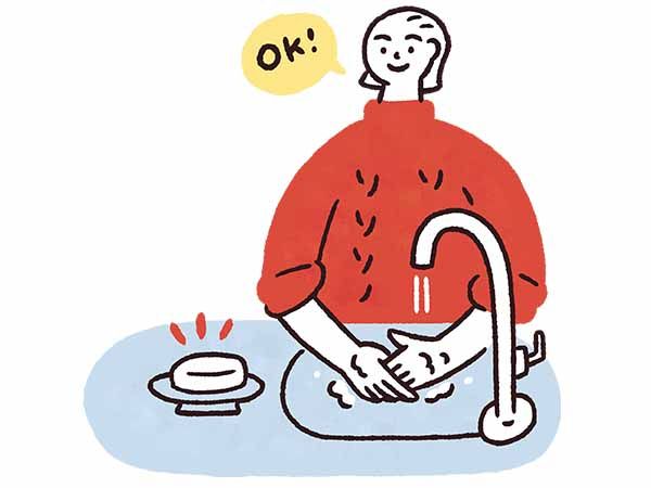 Q.手を石けんで洗った後、手指の消毒は？