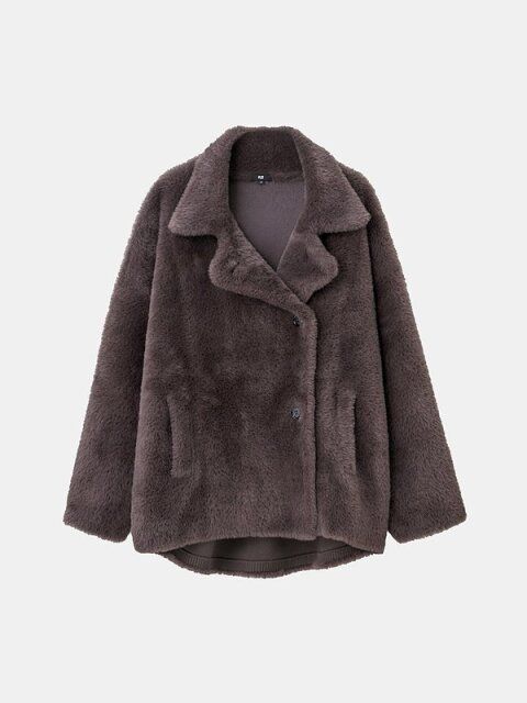 PLSTのフェザーヤーンニットコート