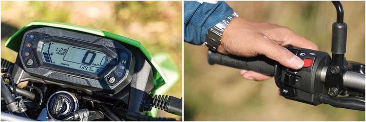 前後ブレーキのABSのON/OFFは左ハンドルスインチにて任意で切り替え可能。フロントマスクに収まる多機能デジタルLCDディスプレイ