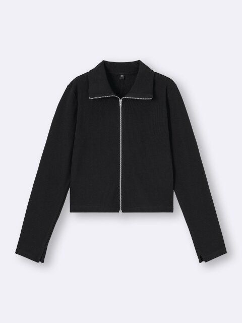 2025gu大人女性おすすめ黒リブダブルジップカーディガン