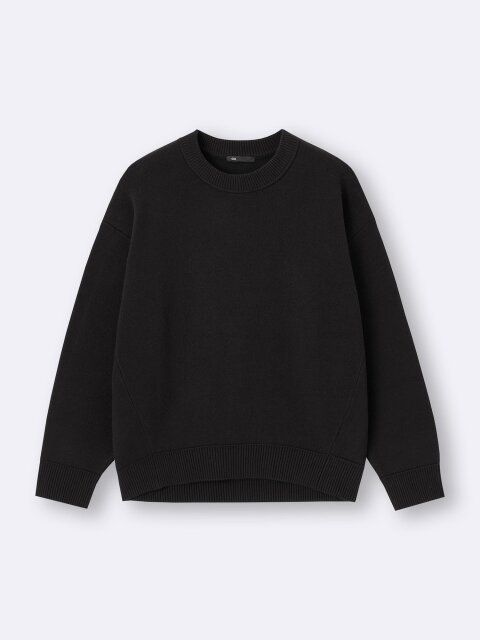 2025gu大人女性おすすめ黒スウェットライクニットオーバーサイズプルオーバー