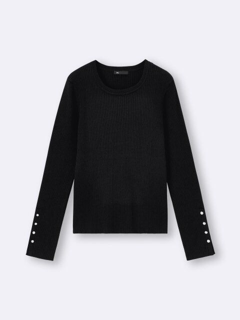 2025gu大人女性おすすめ黒リブニットボタンスリーブプルオーバー