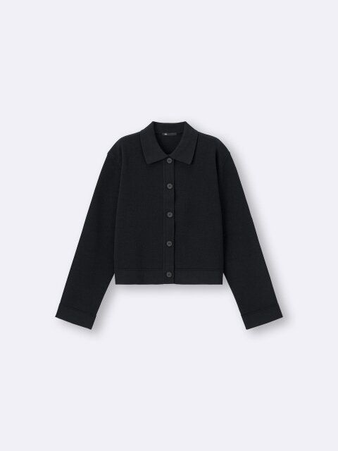 2025gu大人女性おすすめ黒ミラノリブポロカーディガン