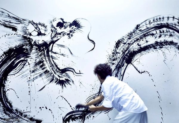 【愛知県豊川市】豊川稲荷で奉納ライブペイント鑑賞会を開催！墨絵師の西元祐貴氏が「午」を描き上げる