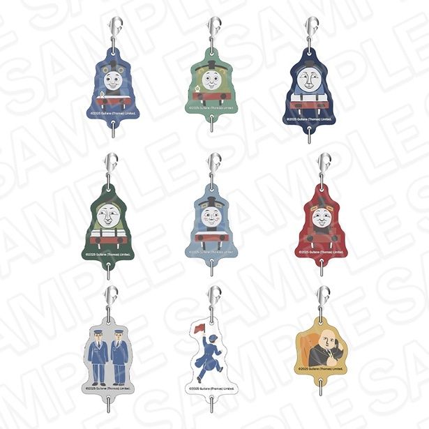 トーマス、パーシー、ジェームスなど、どれが当たるか分からないランダム封入の「つながるミニチャーム(ランダム) OVERWORK SERIES」(全9種類、各440円) 。「きかんしゃトーマス POP-UP SHOP」で販売した人気グッズのひとつだ (C) 2025 Gullane (Thomas) Limited. (C) 2025 HIT Entertainment Limited.