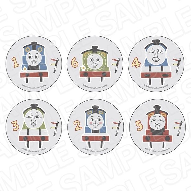 「缶バッジ(ランダム) OVERWORK SERIES」(全6種類、各660円) (C) 2025 Gullane (Thomas) Limited. (C) 2025 HIT Entertainment Limited.