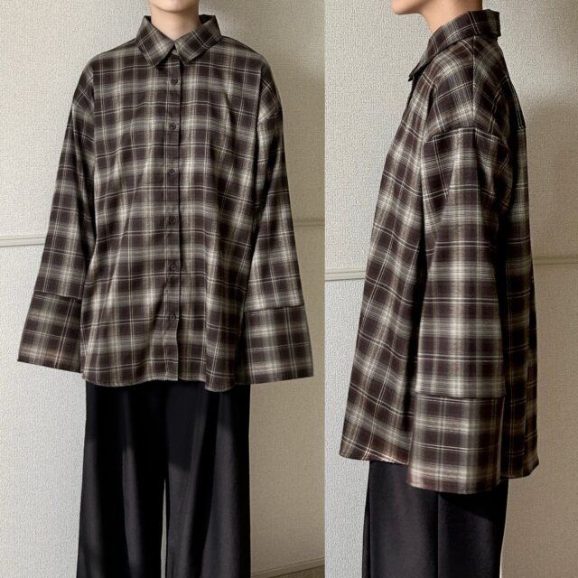 hellamネルチェックオーバーシャツの着丈
