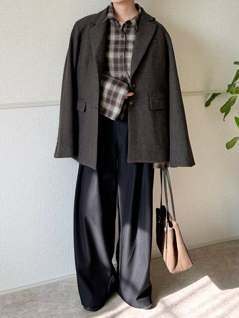 ブラウンチェックシャツOKコーデ