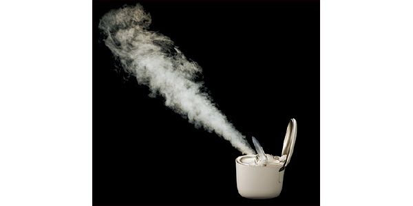 2つの吹き出し口から湯気より細かいナノサイズの濃密スチームが。