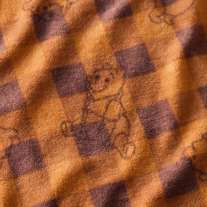 キッズ肌側綿フリースあったかパジャマ プーさん チェック デザインアップ