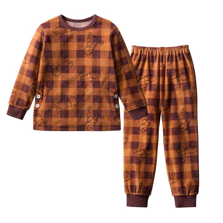キッズ肌側綿フリースあったかパジャマ プーさん チェック